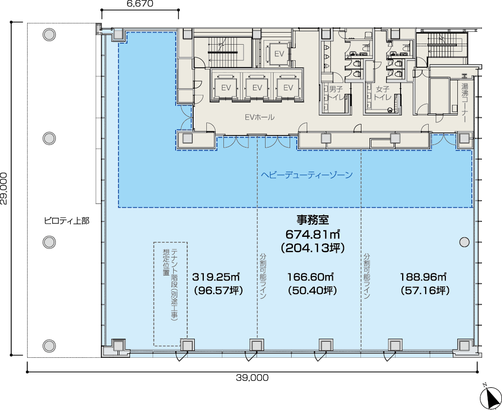 住友商事京橋ビルの2階（674.81㎡/204.13坪）のオフィスフロア図面