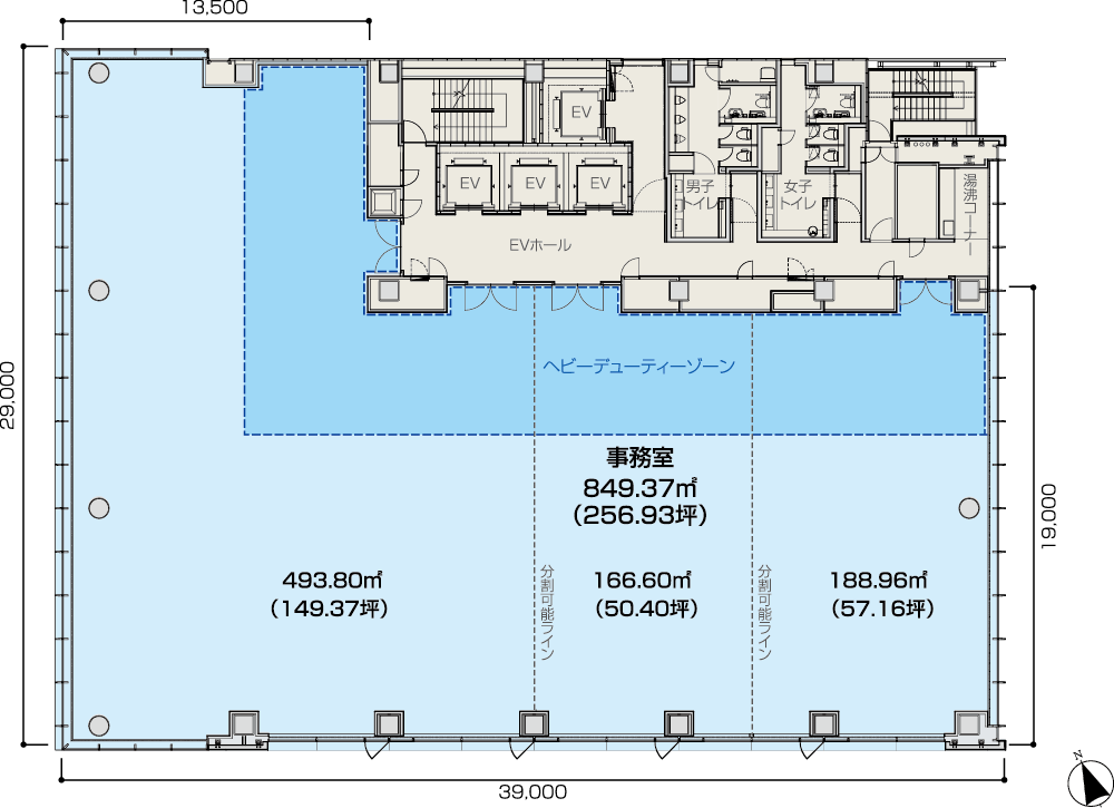 住友商事京橋ビルの3階〜10階（849.37㎡/256.93坪）のオフィスフロア図面