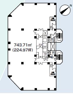 スズエベイディアム 7F 224.97坪（743.70m<sup>2</sup>）：基準階図面