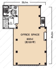Gスクエア三田ビル 8F 62.78坪（207.53m<sup>2</sup>）：基準階図面