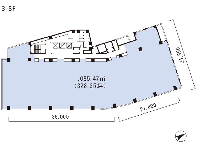三番町東急ビル 3F 328.35坪（1085.45m<sup>2</sup>）：基準階図面