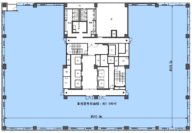 田町センタービル 4F 114.57坪（378.74m<sup>2</sup>）：基準階図面