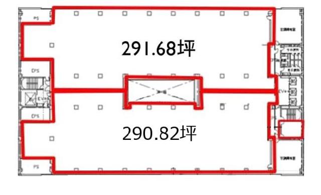 JMFビル東陽町02(旧イーストスクエア東京) 5F 291.68坪（964.22m<sup>2</sup>）：基準階図面