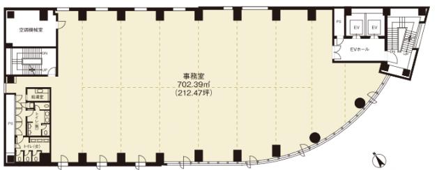 NBF赤坂山王スクエアビル 3F 212.47坪（702.37m<sup>2</sup>）：基準階図面