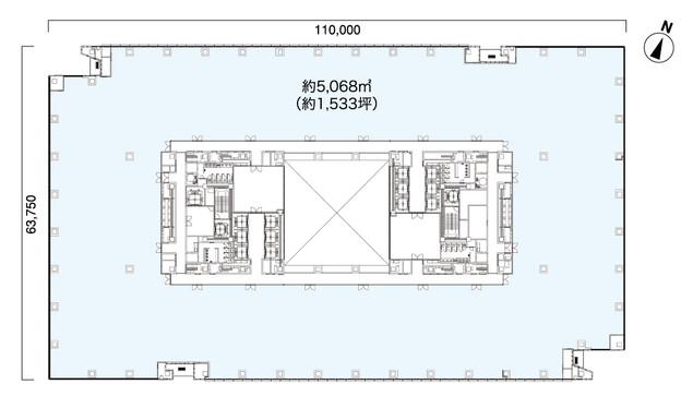 豊洲フロントビル 2F 233.32坪（771.30m<sup>2</sup>）：基準階図面