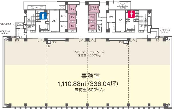 東京倶楽部ビルディング 6F 83.37坪（275.60m<sup>2</sup>）：基準階図面