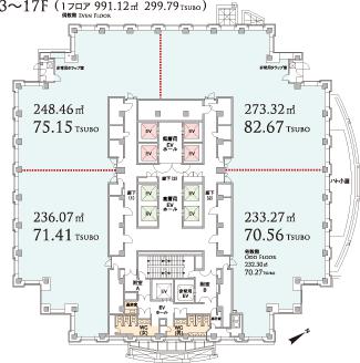 恵比寿プライムスクエアタワー 20F 175.97坪（581.71m<sup>2</sup>）：基準階図面