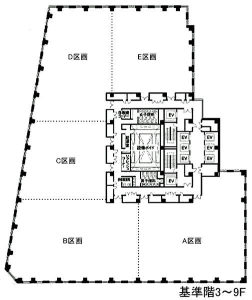 NBFコモディオ汐留ビル 5F 177.33坪（586.21m<sup>2</sup>）：基準階図面