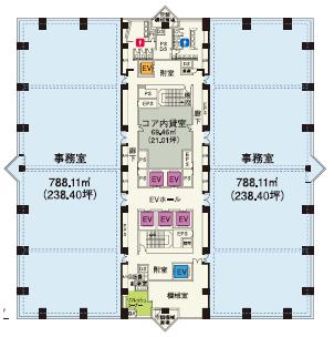 西新宿三井ビルディング 5F 9.1坪（30.08m<sup>2</sup>）：基準階図面