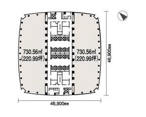 豊洲センタービル 2F 105.55坪（348.92m<sup>2</sup>）：基準階図面