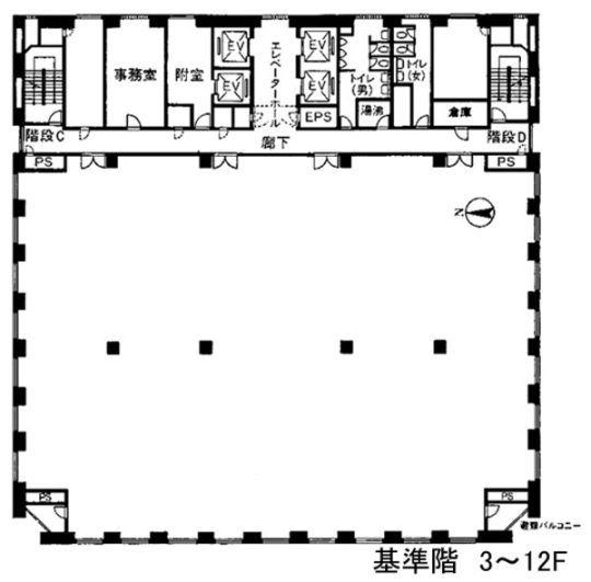 後楽国際ビルディング 9F 2.41坪（7.96m<sup>2</sup>）：基準階図面