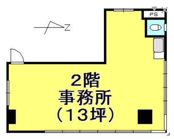 中村ビル 2F 13坪（42.97m<sup>2</sup>） 図面