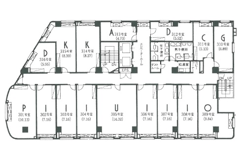 アイオス五反田ビルの基準階図面