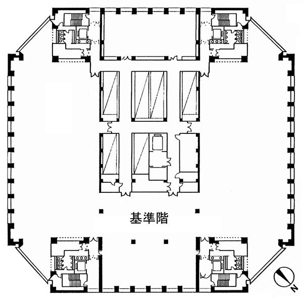 東京オペラシティビル 8F 47.19坪（155.99m<sup>2</sup>）：基準階図面