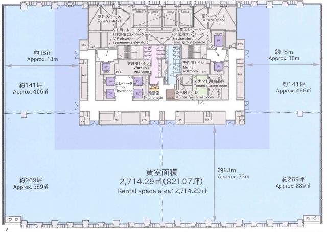 京橋エドグラン 24F 141.08坪（466.37m<sup>2</sup>）：基準階図面
