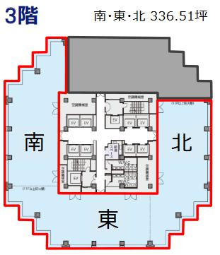 青海フロンティアビル 3F 336.51坪（1112.42m<sup>2</sup>） 図面