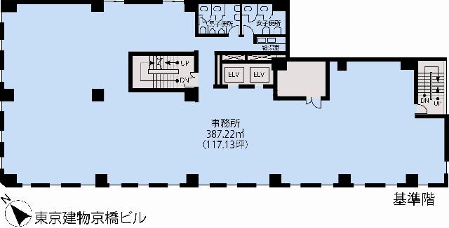 東京建物京橋ビル 5F 117.47坪（388.32m<sup>2</sup>）：基準階図面