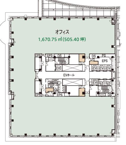 品川シーサイドパークタワー 4F 505.4坪（1670.74m<sup>2</sup>）：基準階図面