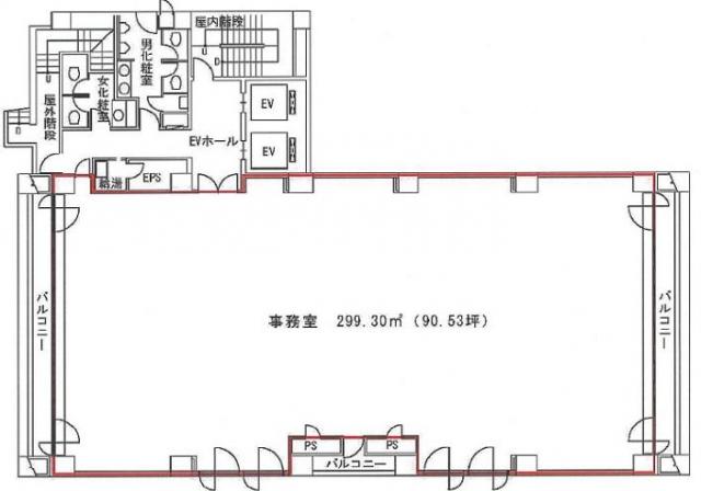 築地616ビル 6F 114.6坪（378.84m<sup>2</sup>）：基準階図面