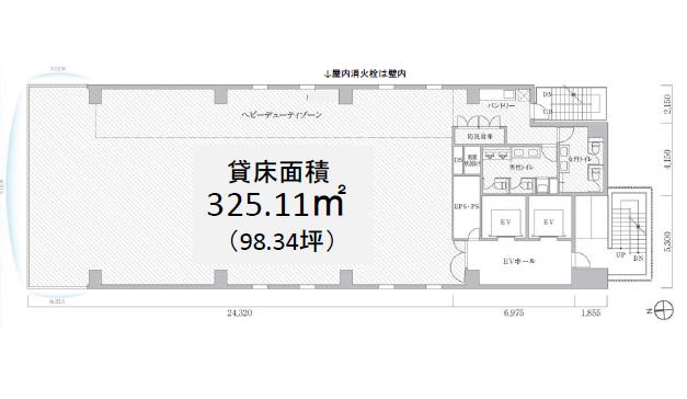 PMO浜松町Ⅱビル 8F 98.34坪（325.09m<sup>2</sup>）：基準階図面
