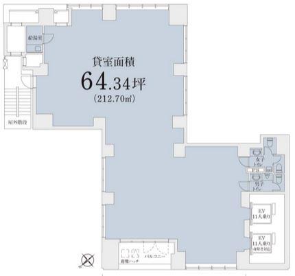 RBM銀座ビル 2F 64.34坪（212.69m<sup>2</sup>）：基準階図面