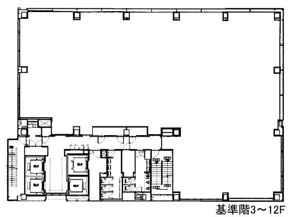 KPP八重洲ビル 3F 200.67坪（663.37m<sup>2</sup>）：基準階図面