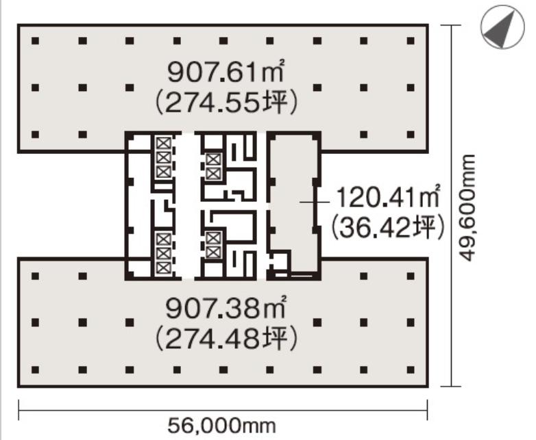 銀座6丁目Squareビル 4F 274.55坪（907.60m<sup>2</sup>）：基準階図面