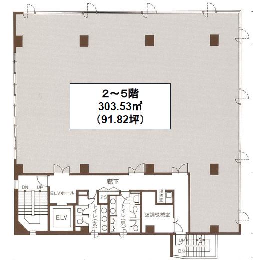新川エフビルディング 4F 91.82坪（303.53m<sup>2</sup>）：基準階図面