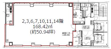 京橋RKビル 1F 24.1坪（79.66m<sup>2</sup>）：基準階図面